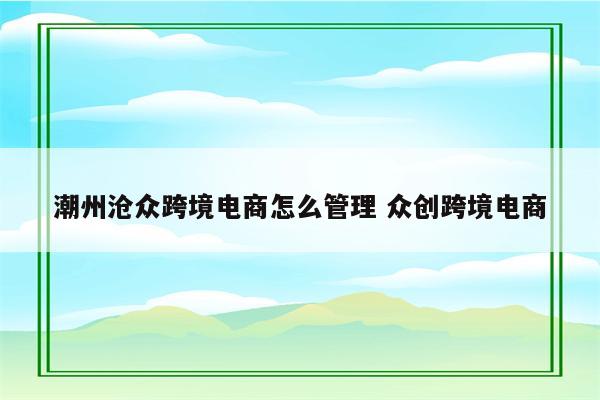 潮州沧众跨境电商怎么管理 众创跨境电商