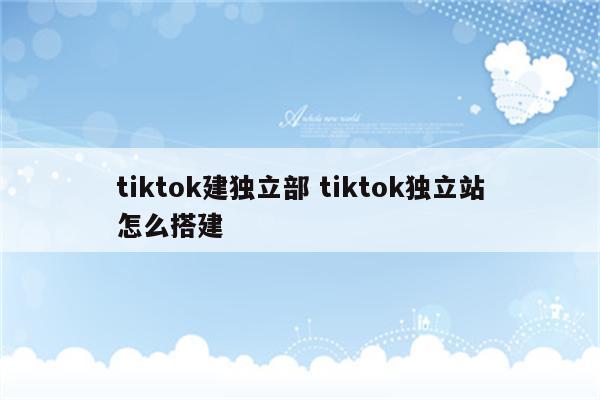 tiktok建独立部 tiktok独立站怎么搭建
