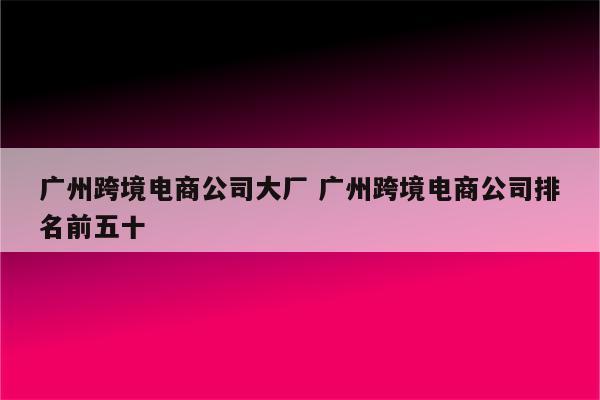 广州跨境电商公司大厂 广州跨境电商公司排名前五十