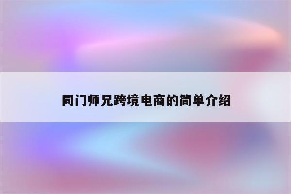 同门师兄跨境电商的简单介绍