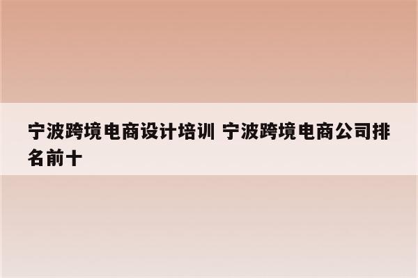 宁波跨境电商设计培训 宁波跨境电商公司排名前十