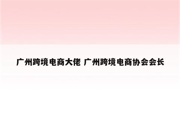 广州跨境电商大佬 广州跨境电商协会会长