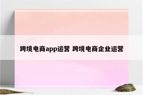 跨境电商app运营 跨境电商企业运营