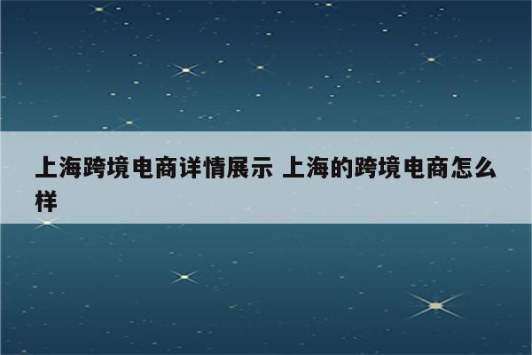 上海跨境电商详情展示 上海的跨境电商怎么样