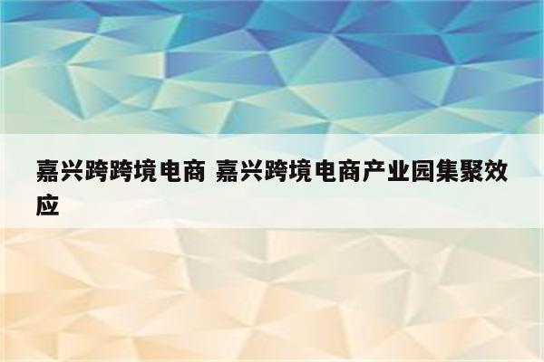 嘉兴跨跨境电商 嘉兴跨境电商产业园集聚效应
