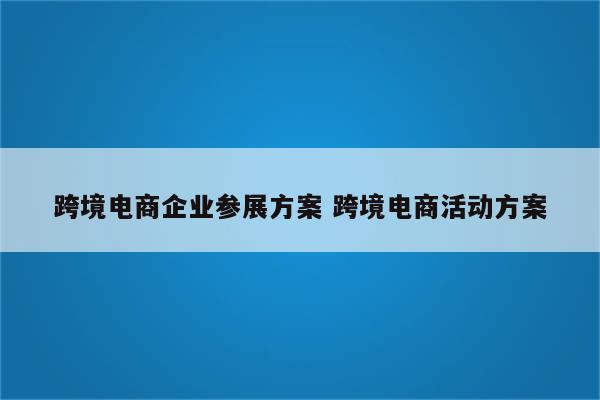 跨境电商企业参展方案 跨境电商活动方案