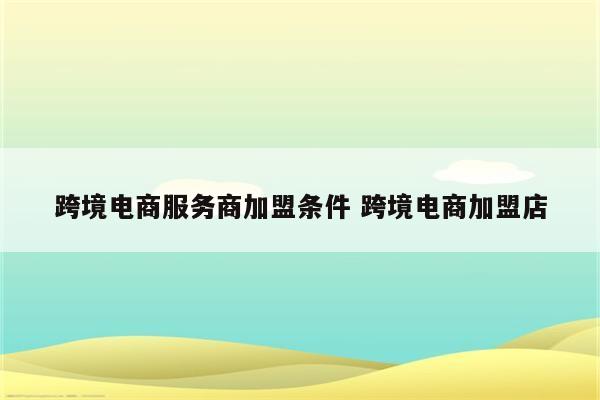 跨境电商服务商加盟条件 跨境电商加盟店