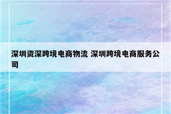 深圳资深跨境电商物流 深圳跨境电商服务公司