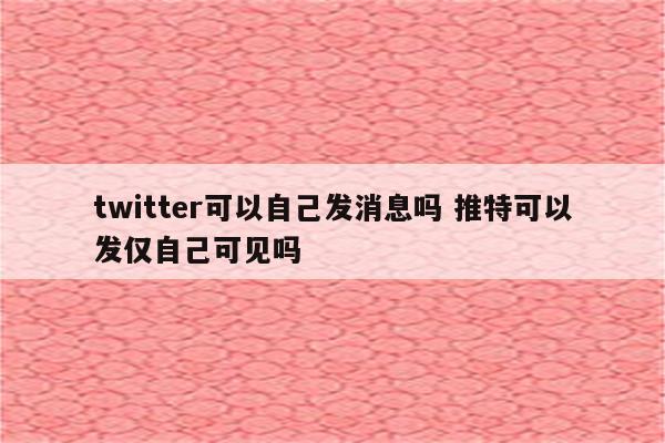 twitter可以自己发消息吗 推特可以发仅自己可见吗