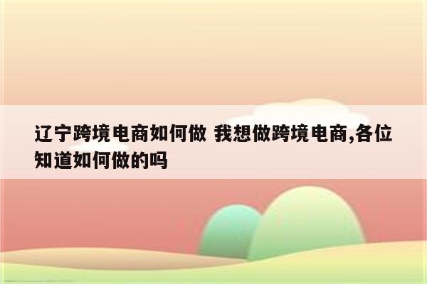 辽宁跨境电商如何做 我想做跨境电商,各位知道如何做的吗