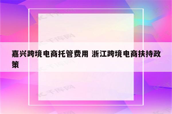 嘉兴跨境电商托管费用 浙江跨境电商扶持政策