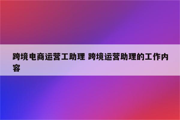 跨境电商运营工助理 跨境运营助理的工作内容