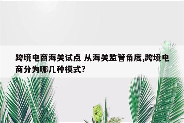 跨境电商海关试点 从海关监管角度,跨境电商分为哪几种模式?
