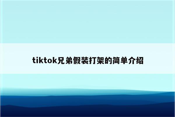 tiktok兄弟假装打架的简单介绍