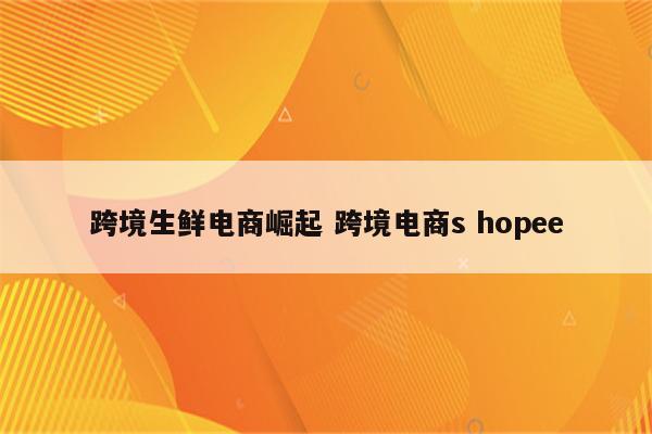 跨境生鲜电商崛起 跨境电商s hopee