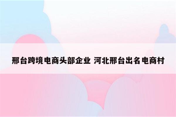 邢台跨境电商头部企业 河北邢台出名电商村
