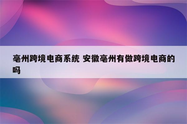 亳州跨境电商系统 安徽亳州有做跨境电商的吗