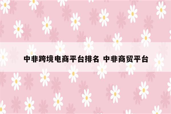 中非跨境电商平台排名 中非商贸平台