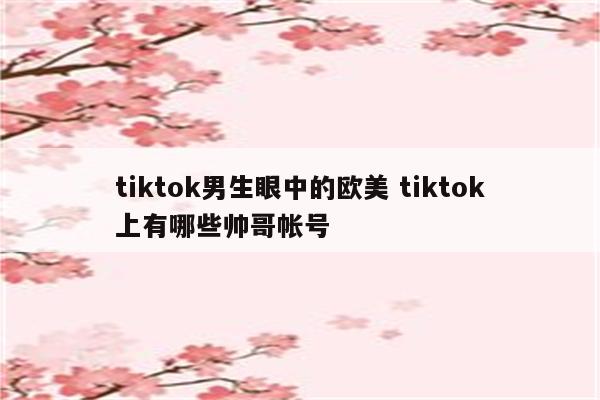 tiktok男生眼中的欧美 tiktok上有哪些帅哥帐号