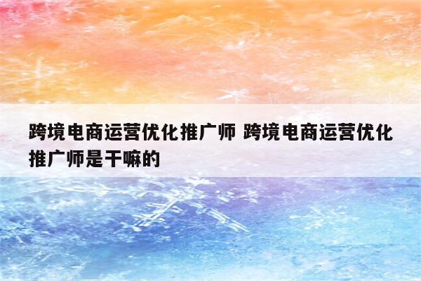 跨境电商运营优化推广师 跨境电商运营优化推广师是干嘛的