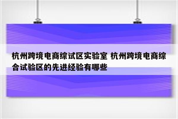 杭州跨境电商综试区实验室 杭州跨境电商综合试验区的先进经验有哪些