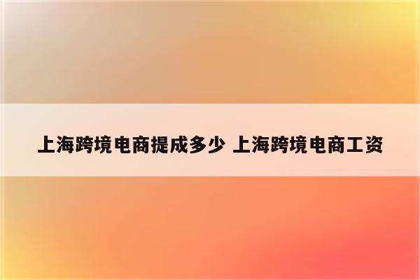 上海跨境电商提成多少 上海跨境电商工资