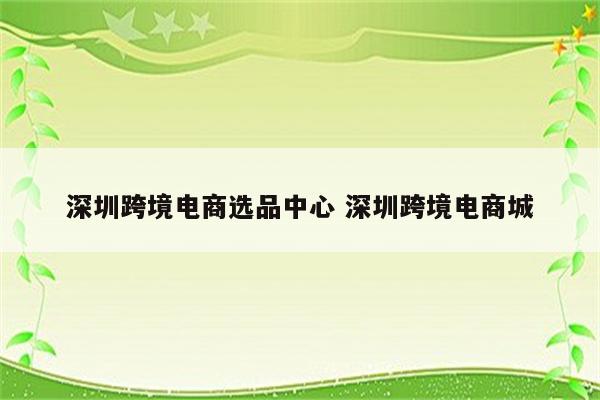深圳跨境电商选品中心 深圳跨境电商城