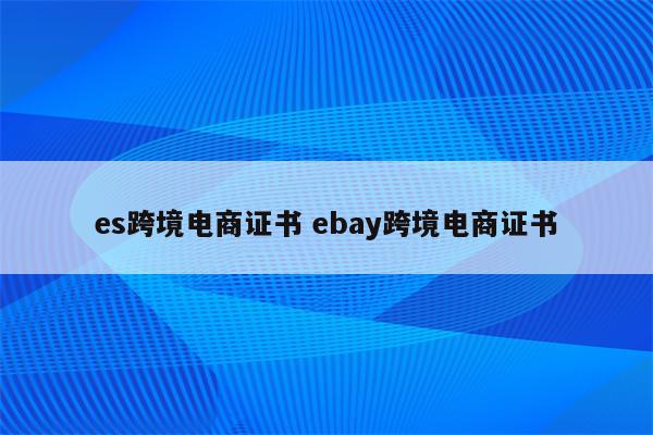 es跨境电商证书 ebay跨境电商证书