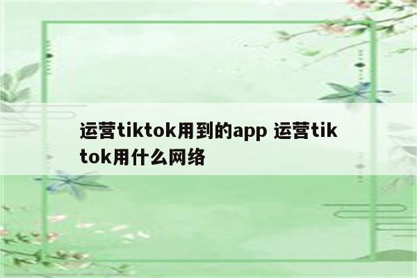 运营tiktok用到的app 运营tiktok用什么网络