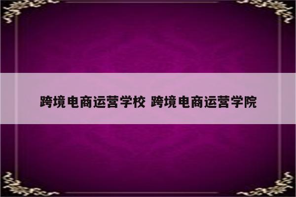 跨境电商运营学校 跨境电商运营学院