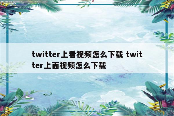 twitter上看视频怎么下载 twitter上面视频怎么下载