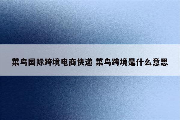 菜鸟国际跨境电商快递 菜鸟跨境是什么意思
