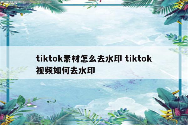 tiktok素材怎么去水印 tiktok视频如何去水印