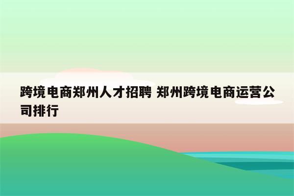 跨境电商郑州人才招聘 郑州跨境电商运营公司排行