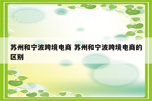 苏州和宁波跨境电商 苏州和宁波跨境电商的区别