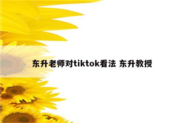 东升老师对tiktok看法 东升教授