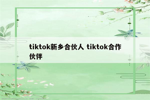 tiktok新乡合伙人 tiktok合作伙伴