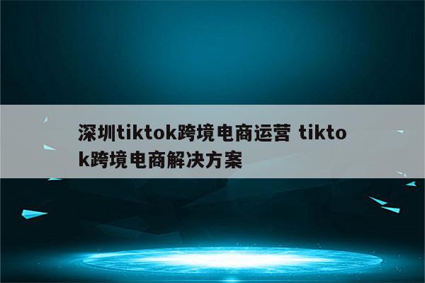 深圳tiktok跨境电商运营 tiktok跨境电商解决方案