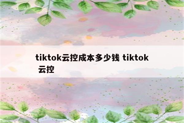 tiktok云控成本多少钱 tiktok 云控