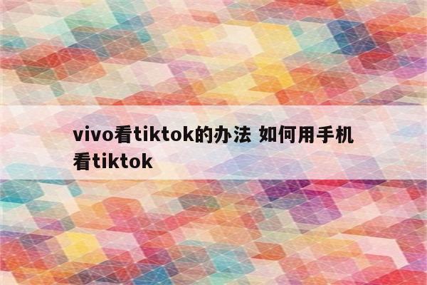 vivo看tiktok的办法 如何用手机看tiktok