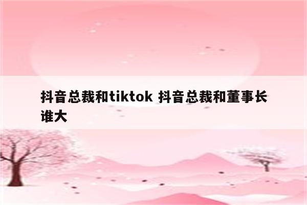 抖音总裁和tiktok 抖音总裁和董事长谁大