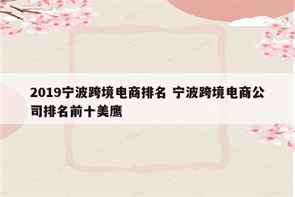 2019宁波跨境电商排名 宁波跨境电商公司排名前十美鹰