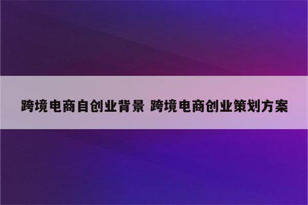 跨境电商自创业背景 跨境电商创业策划方案