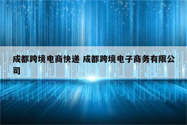 成都跨境电商快递 成都跨境电子商务有限公司