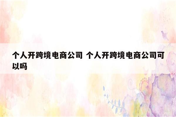 个人开跨境电商公司 个人开跨境电商公司可以吗