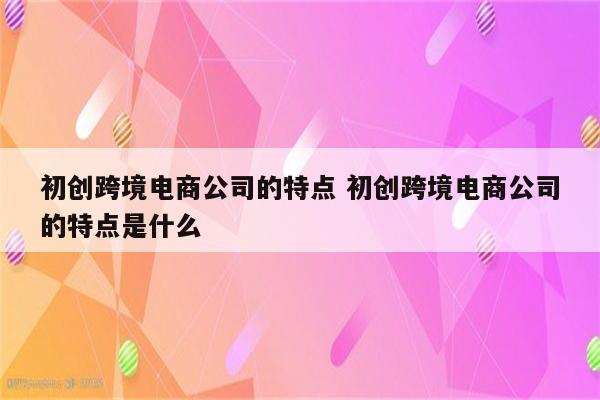 初创跨境电商公司的特点 初创跨境电商公司的特点是什么
