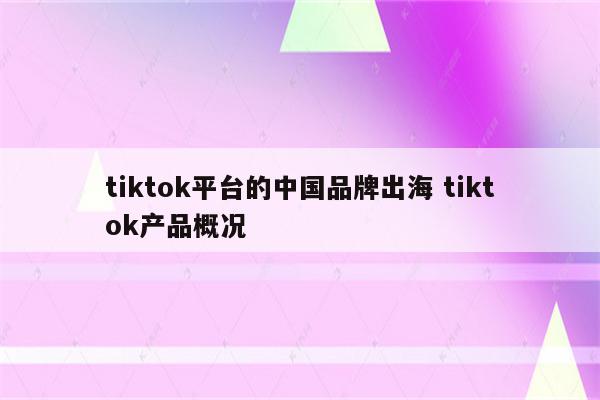 tiktok平台的中国品牌出海 tiktok产品概况