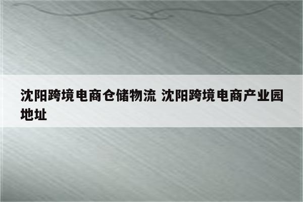 沈阳跨境电商仓储物流 沈阳跨境电商产业园地址