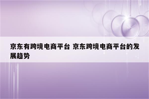 京东有跨境电商平台 京东跨境电商平台的发展趋势