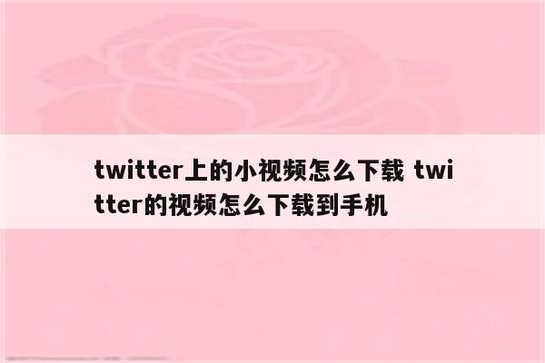 twitter上的小视频怎么下载 twitter的视频怎么下载到手机